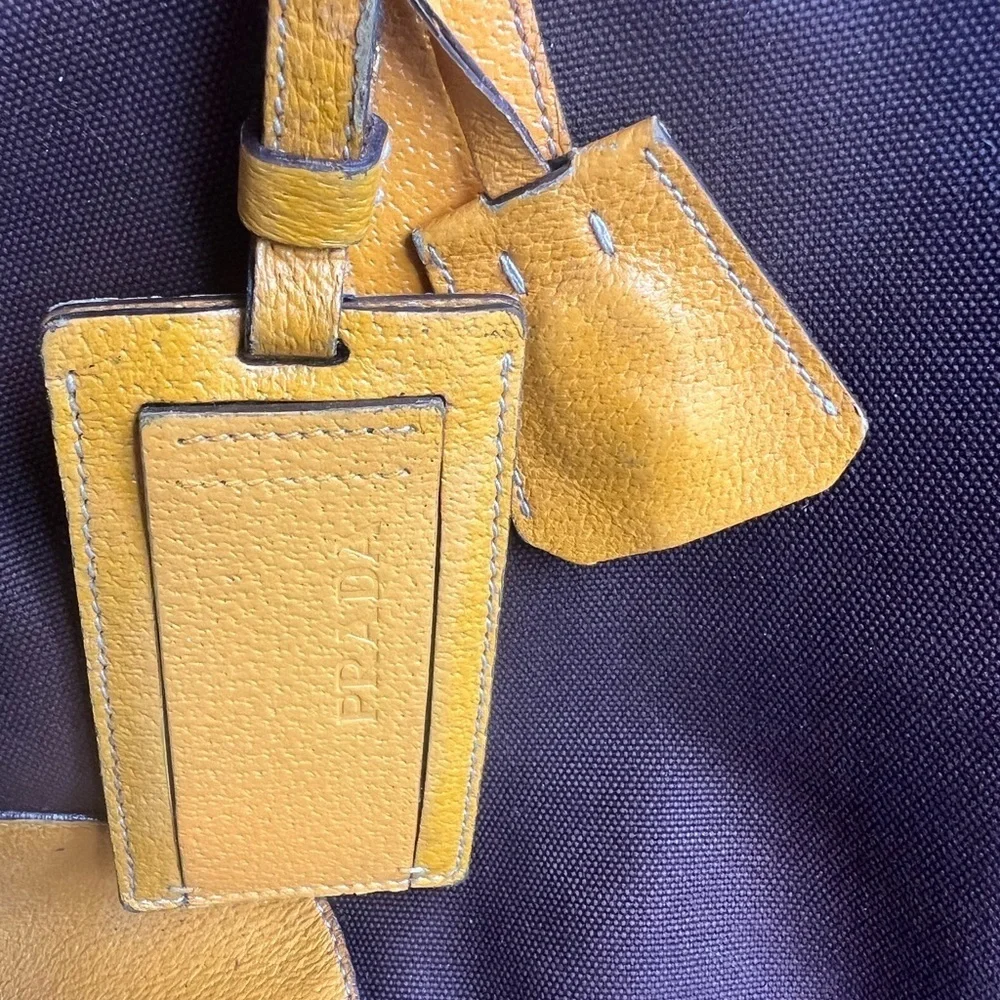 Prada Satchel in Rich Brown canvas and Vibrant Yellow Leather